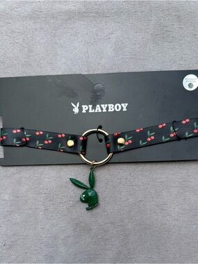 PLAYBOY Black Cherry Choker with Green Bunny Pendant